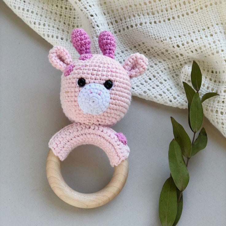 BABY GIRAFFE PINK RATTLE