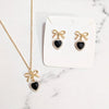 Crystal Heart & Bow Charm Necklace and Earring Set